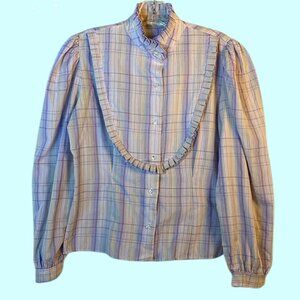 Vintage Shirt Accent Purple Striped Metallic Thread Accent Long Sleeve Shirt
